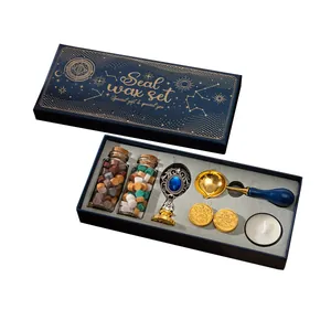 Set de regalo de sello de cera vintage de lujo con mango de gema y cuentas de cera variadas
