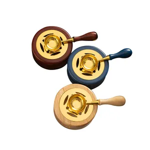 Vintage wooden wax seal melting furnace and spoon set in three different colors