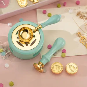 Vintage mint green wax seal set with melting furnace spoon and Christmas stamp heads