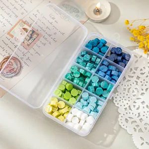 Premium 10-grid mixed color octagonal sealing wax bead set in transparent plastic organizer