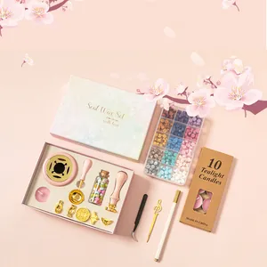 Sakura Theme Wax Seal Stamp Kit With Melting Furnace Spoon Wax Beads Handle And Tealight Candles For Gift Stationery Collection
