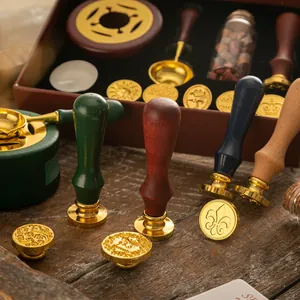 Retro Elk Sealing Wax Kit With Brass Stamp Heads Wooden Handle Wax Beads Furnace Melting Spoon Candle For Journal Decor Kit