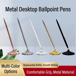 Juego de Bolígrafos de Escritorio de Metal Bolígrafo de Firma de Negocios Para Hotel Banco Mostrador Retro Europeo Base Tallada Calada Papelería de Oficina