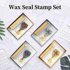 Vintage Europäisches Siegellack Stempel Set Retro Relief Drache Metall Griff Mit Strass Einlage Geschenkbox Set Für Umschläge Einladungen