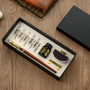 European Vintage Wood Dip Pen Set With Replacement Nibs Ink Holder And Rocker Blotter Calligraphy Gift Set For Business Writing