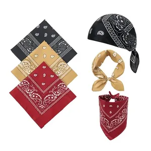 Modische Paisley-Bandanas in Schwarz, Rot und Senfgelb, Unisex-Kopftücher für Hip-Hop-Stil.