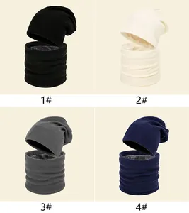 Winter knit beanie and neck gaiter set in four colors with warm fleece lining.