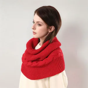 Gemütlicher roter Strick-Rundschal für Damen, warmer Halswärmer für den Winter