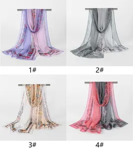 Four elegant floral print Georgette scarves for women, displayed in a 2x2 grid