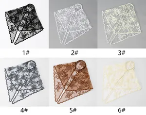 Selection of embroidered lace triangle scarves featuring delicate floral patterns in six colors