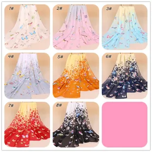 Selectie lichtgewicht chiffon sjaals met elegante vlinderprints in verschillende kleuren