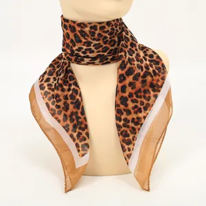 Women Leopard Print Chiffon Square Scarf Lightweight Polyester Fashion Sun Protection Neck Scarf Shawl Elegant Accessories