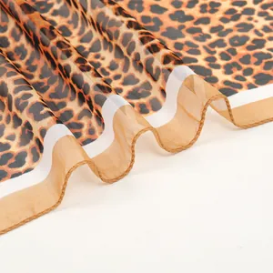 Elegant leopard print chiffon square scarf for women featuring lightweight sheer fabric