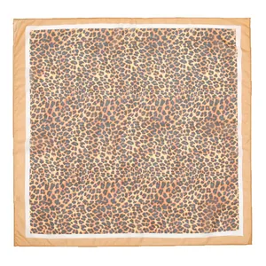 Stylish leopard print chiffon square scarf with white and tan border accents