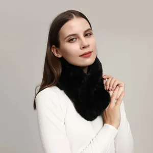 Women Fashion Faux Rabbit Fur Neck Warmer Solid Color Thick Warm Autumn Winter Cross Pom-Pom Collar Scarf For Cold Weather Protection