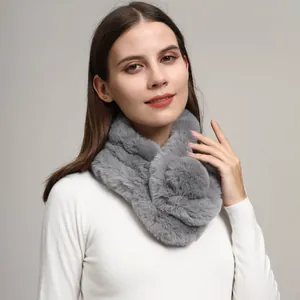 Elegant grey faux rabbit fur neck warmer for women's autumn winter fashion accessory