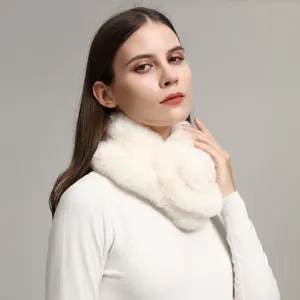 Elegant soft white faux rabbit fur warm winter neck scarf for women outdoor fashion