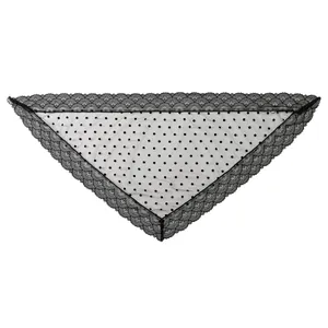 Black lace triangle headscarf with polka dot mesh and scalloped lace trim edge
