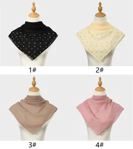 Collection of breathable gauze square scarves with rhinestone patterns in four variant colors