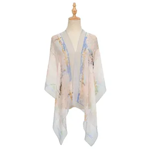 Detailed shot of a lightweight breathable printed Georgette scarf on a mannequin stand.