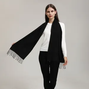 Women Fashion Solid Color Winter Long Warp Knitted Warm Scarf With Tassel Fringe Soft Polyester Shawl Wrap Daily Cozy Decorative Gift
