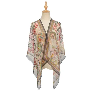 Elegant lightweight georgette scarf with paisley and floral prints for sun protection.