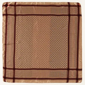 Flat lay view of a 90cm satin square scarf featuring a classic checkered pattern