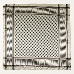 Elegant 90cm satin square scarf with classic black and white grid pattern for women