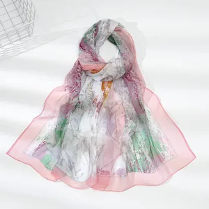Elegant floral print Georgette scarf for women, lightweight summer shawl accessory