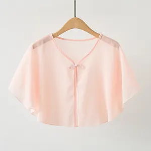 Lightweight pink chiffon bolero shrug for women with elegant front button closure