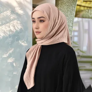 Pañuelo Cuadrado de Poliéster de Color Sólido para Mujer Suave Transpirable Textura Arrugada Hijab Chal para Uso Diario