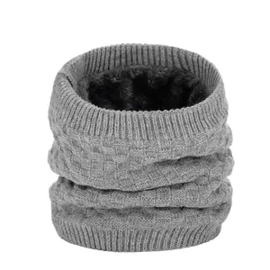 Grauer Strick Fleece gefütterter warmer Schal dicker Nackenschutz Winter Outdoor