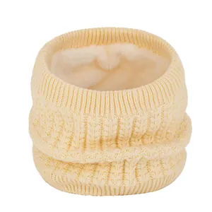 Winter thermal knitted neck warmer, thick fleece lined circle scarf for outdoor cold weather