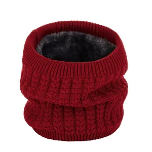 Winter thermal knitted neck warmer with cozy fleece lining, windproof outdoor scarf for adults.