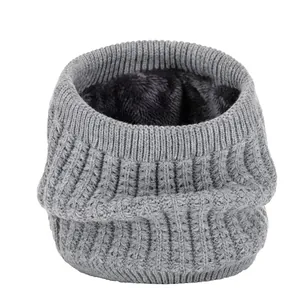 Winter grey knitted fleece lined neck warmer, thick warm winter scarf for men and women outdoor