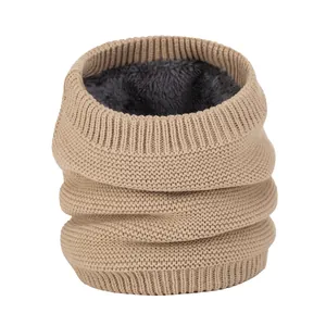 Thick knitted fleece-lined neck warmer winter outdoor cold-proof khaki scarf for men and women
