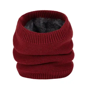 Winter warm knitted neck gaiter with soft fleece lining, windproof thermal scarf.