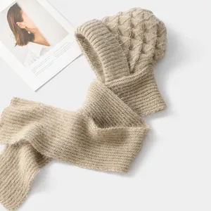 Soft knit hooded scarf for women with warm squirrel velvet texture and ear protection.