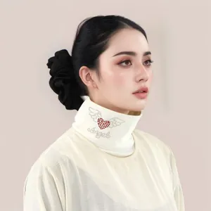 Elegant white velvet turtleneck fake collar with heart rhinestone wings and Angel script