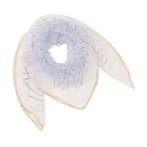 Elegant white polyester square scarf with sparkling rhinestone wavy patterns for women