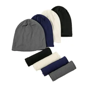 Multi-color winter warm knitted beanie hat and matching neck gaiter scarf set for women