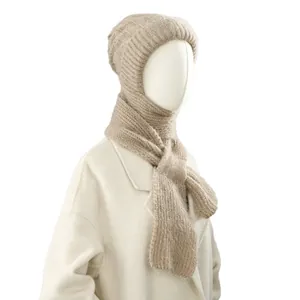 Women's warm squirrel velvet knitted balaclava hat and scarf set for winter