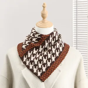 Écharpe Triangle Tricotée Pied-de-Poule pour Femmes Cache-cou en Polyester Hiver Chaud Cache-cou Mode Faux Col Décoratif