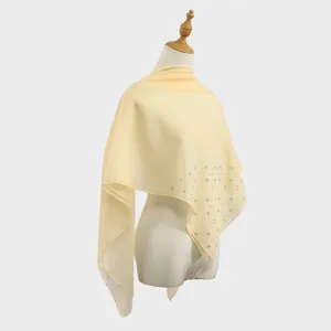 Lightweight yellow sheer shawl with elegant rhinestone floral patterns for women