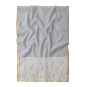 Elegant grey organza long scarf with rhinestone water ripple pattern and gold borders