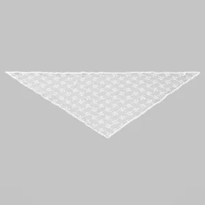 Detailansicht eines weißen Spitzen-Dreieckstuchs mit feiner Schleifenbestickung.