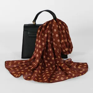 Elegant brown chiffon polka dot scarf shawl for women, lightweight summer neck wrap