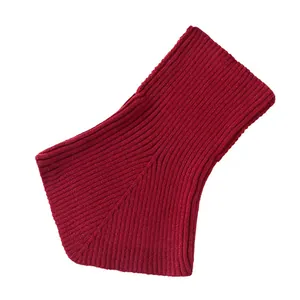 Close-up detail of burgundy ribbed knit neck warmer fake collar for autumn and winter warmth