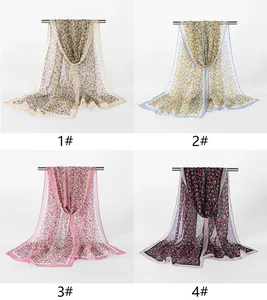 Four elegant floral georgette scarves in different colors for women's sun protection