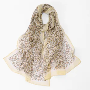 Elegant floral print georgette long scarf for women, lightweight shawl detail view